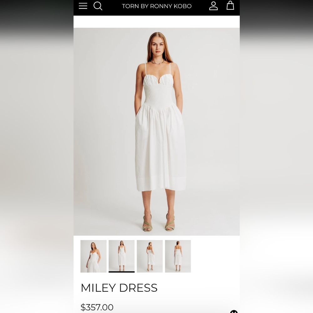 #SOLD## TORN BY RONNY KOBO MILEY DRESS Elegant White Midi Dress